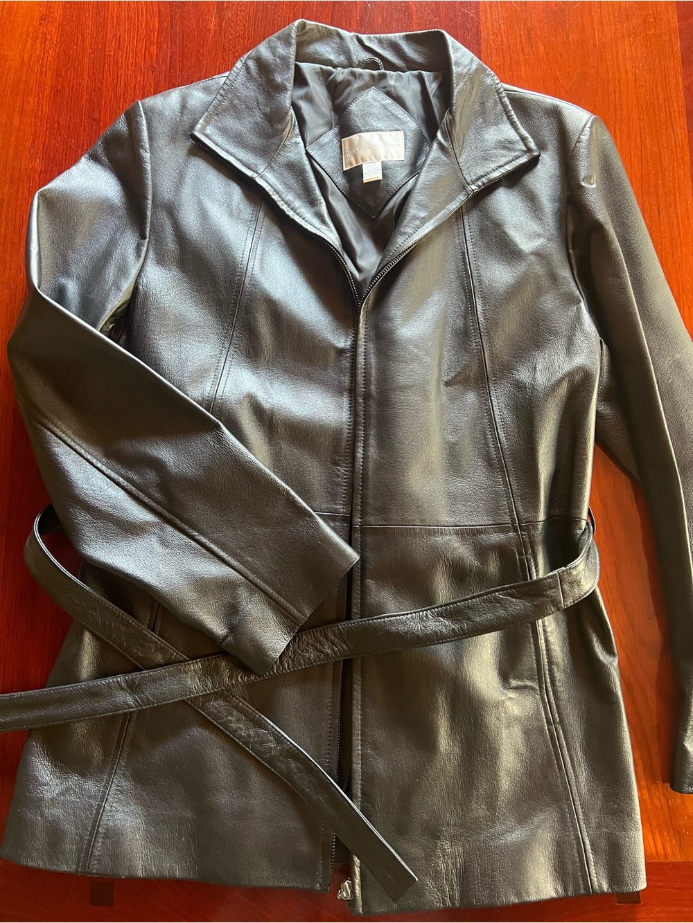 Vintage Worthington Genuine Leather Belted Jacket Black | Large